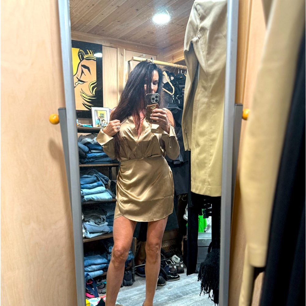 SER.O.YA Elegant Gold/Nude  Women's Dress silk NWT